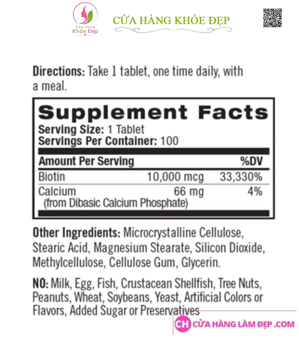 Natrol Biotin 10000 Mcg - Viên Uống Hỗ Trợ Mọc Tóc, Giúp Móng Chắc Khỏe