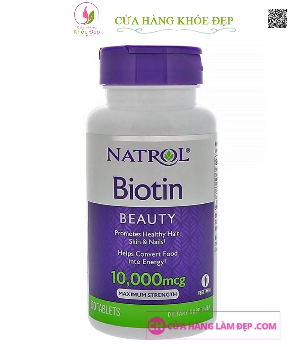 Natrol Biotin 10000 Mcg - Viên Uống Hỗ Trợ Mọc Tóc, Giúp Móng Chắc Khỏe